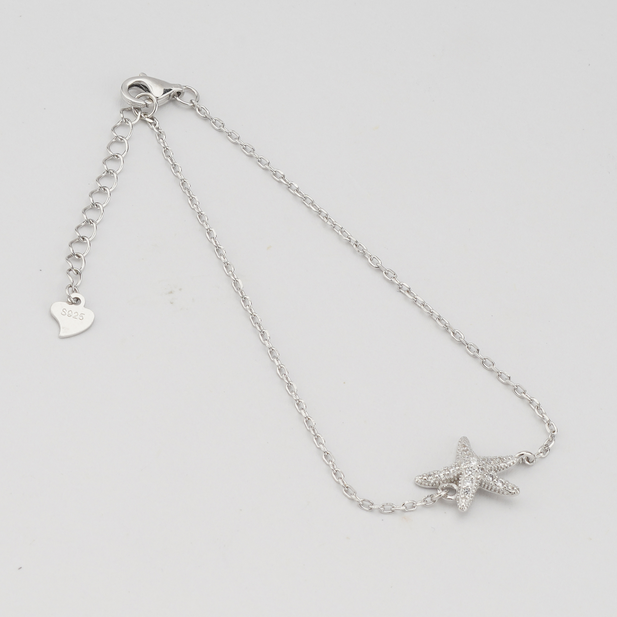 925 Sterling Silver Starfish Charm Bracelet for Women, Ocean Inspired Rhodium Plated Jewellery