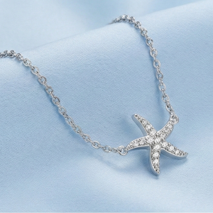 925 Sterling Silver Starfish Charm Bracelet for Women, Ocean Inspired Rhodium Plated Jewellery