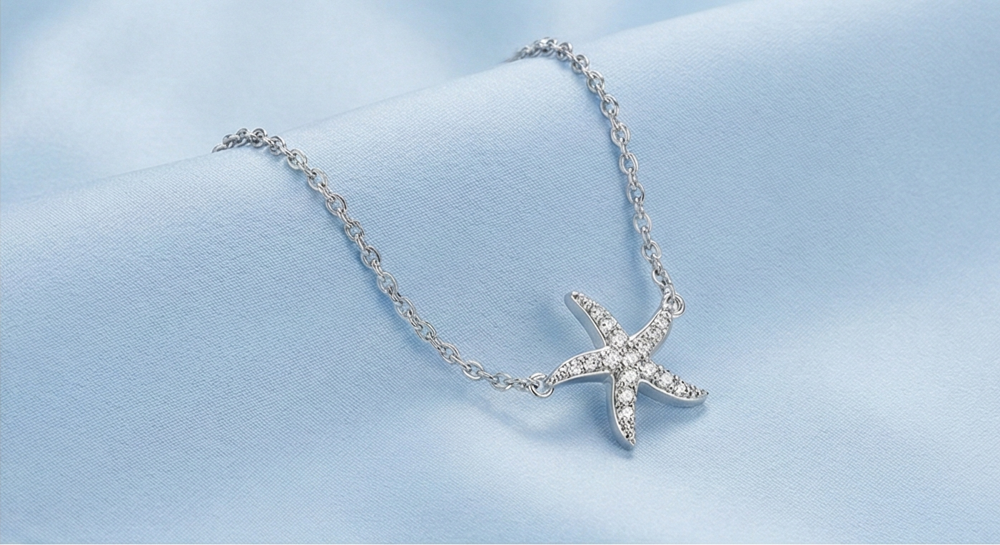 925 Sterling Silver Starfish Charm Bracelet for Women, Ocean Inspired Rhodium Plated Jewellery