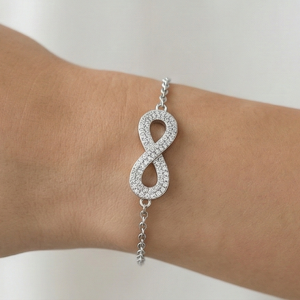 925 Sterling Silver Infinity Bracelet for Women, High Polish Rhodium Finish Love Symbol Jewellery