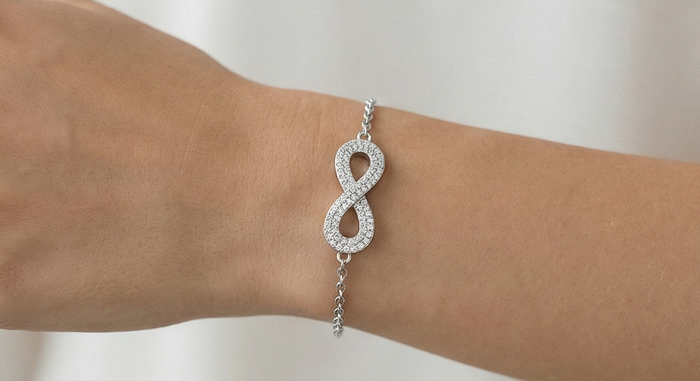 925 Sterling Silver Infinity Bracelet for Women, High Polish Rhodium Finish Love Symbol Jewellery