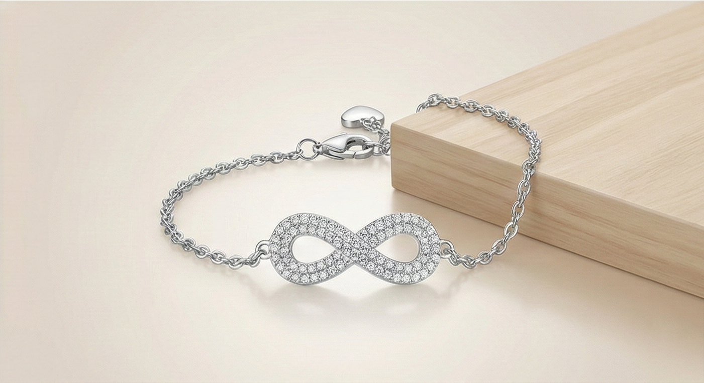 925 Sterling Silver Infinity Bracelet for Women, High Polish Rhodium Finish Love Symbol Jewellery