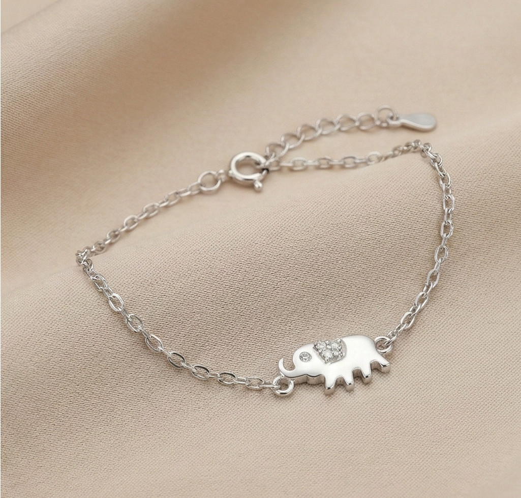 925 Sterling Silver Lucky Elephant Bracelet for Women, Cute Animal Motif Jewellery
