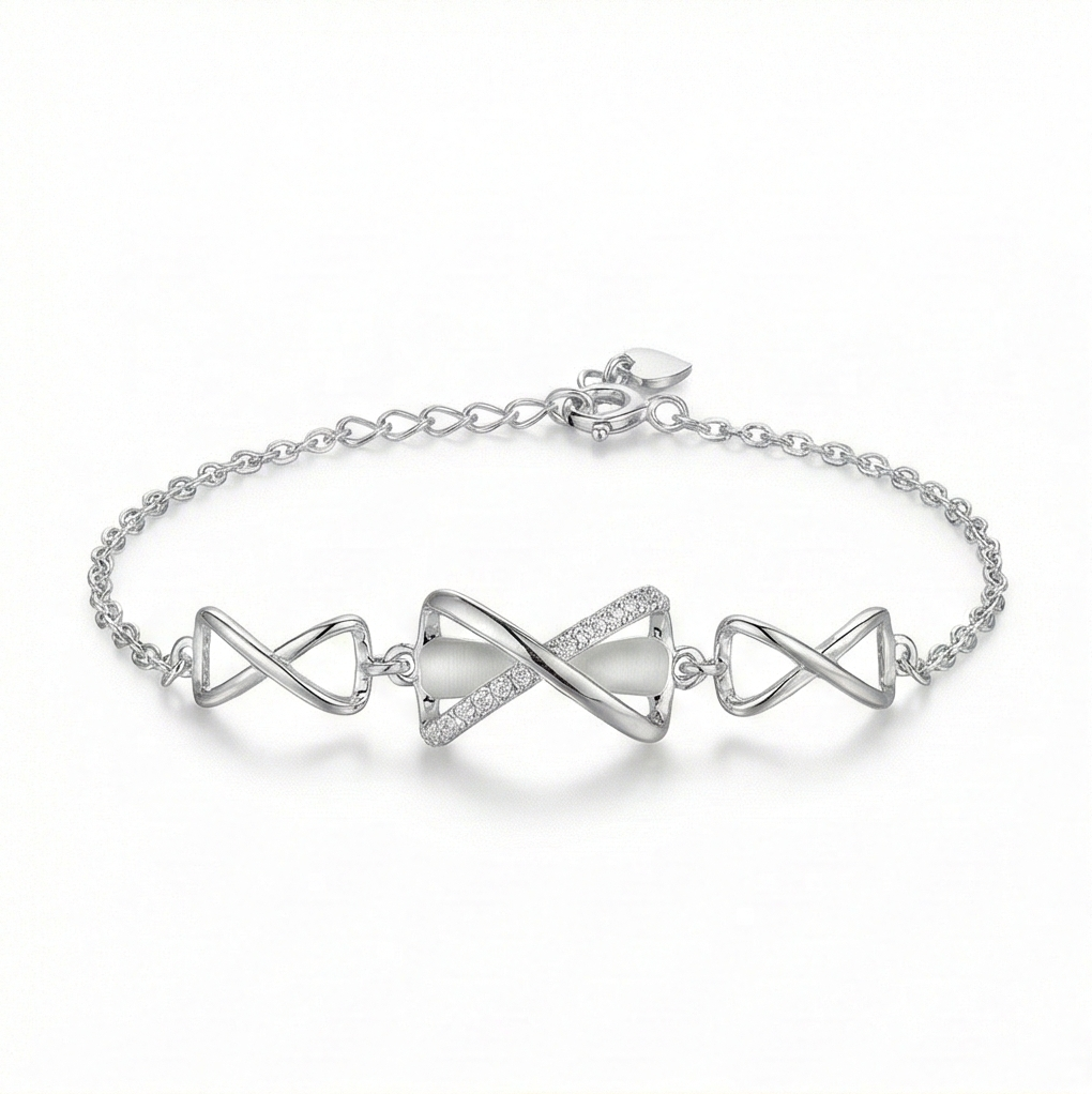 925 Sterling Silver Interlocking Twisted Link Bracelet for Women, Textured Finish Modern Jewellery