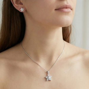 925 Sterling Silver Double Star Pave Pendant Set Rhodium Plated Jewellery