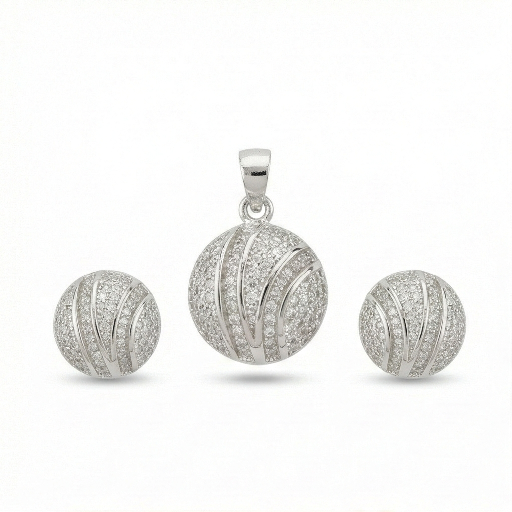 925 Sterling Silver Pave Dome Sphere Pendant Set Rhodium Finish Jewellery