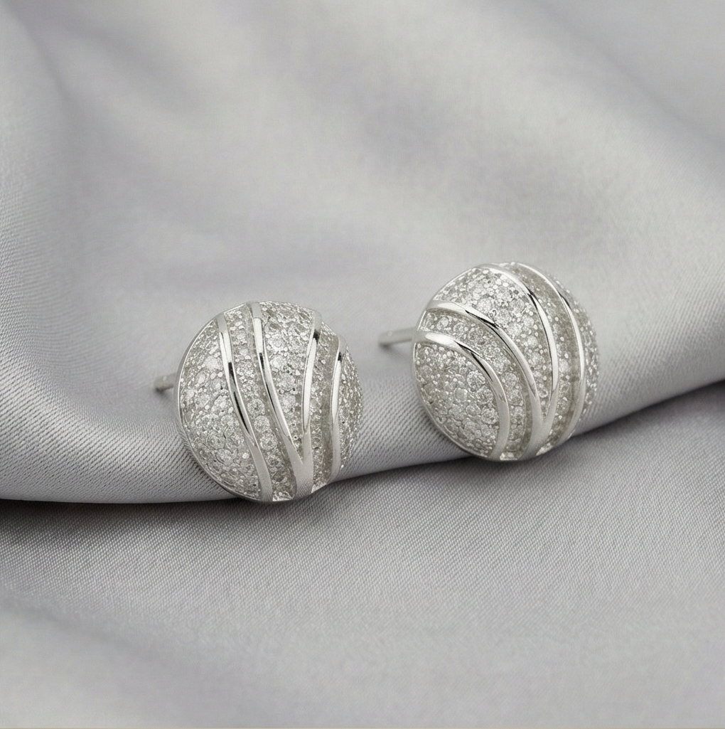 925 Sterling Silver Pave Dome Sphere Pendant Set Rhodium Finish Jewellery