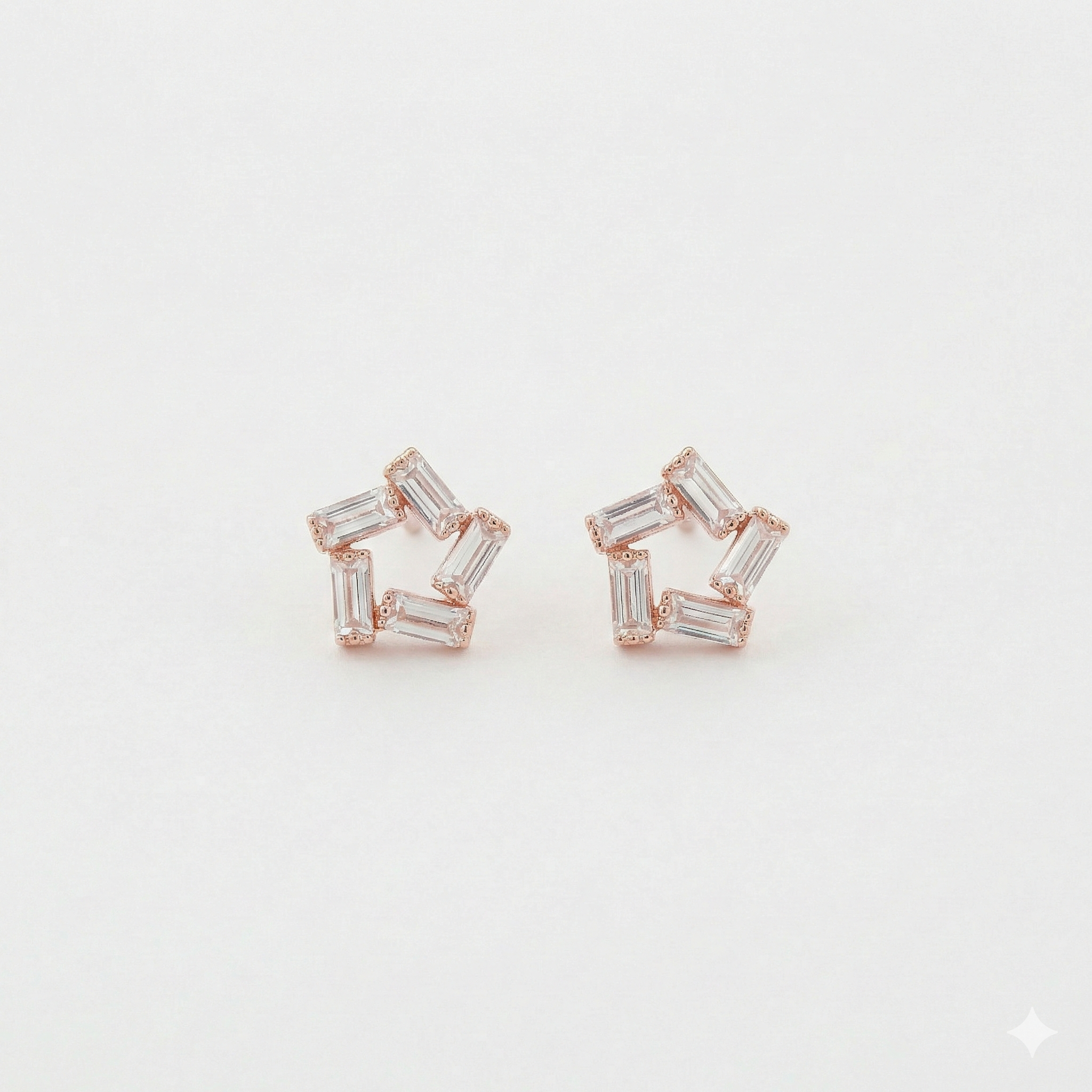 925 Sterling Silver Rose Gold Plated Baguette Star Stud Earrings Jewellery for Women