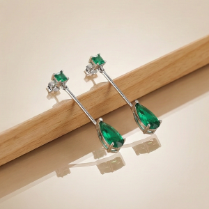 925 Sterling Silver Emerald Green Pear Drop Earrings High Polish Jewellery for Women