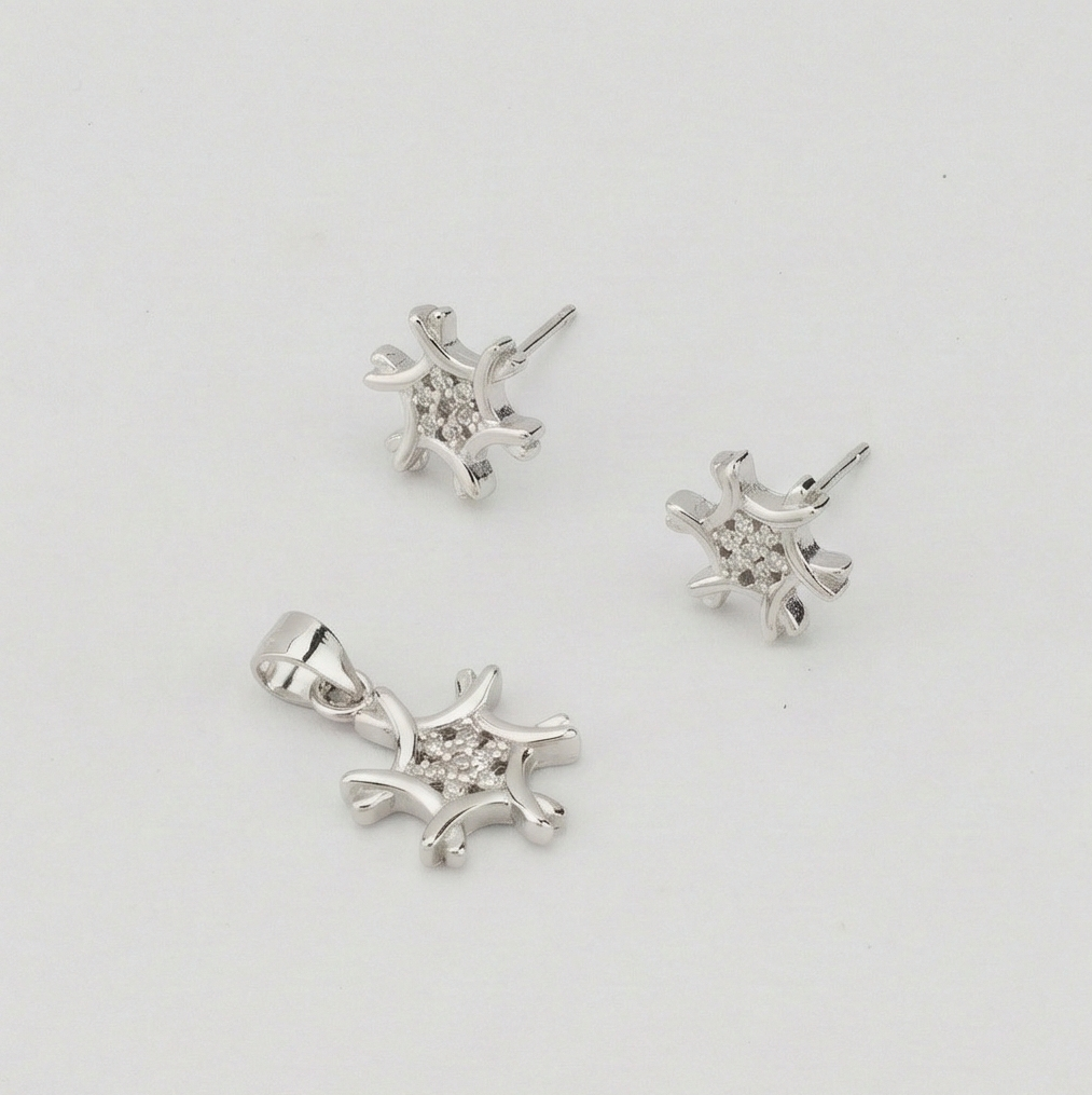 925 Sterling Silver Abstract Sunburst Pendant Set Rhodium Plated Jewellery