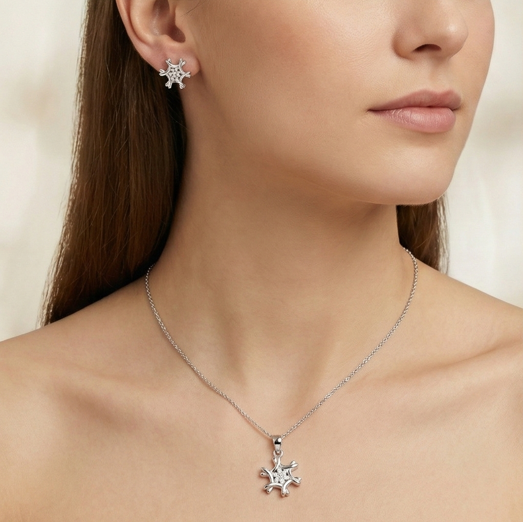 925 Sterling Silver Abstract Sunburst Pendant Set Rhodium Plated Jewellery