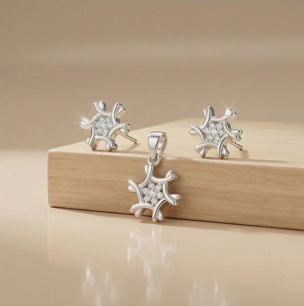 925 Sterling Silver Abstract Sunburst Pendant Set Rhodium Plated Jewellery