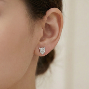 925 Sterling Silver Pave Fox Head Stud Earrings Jewellery for Women