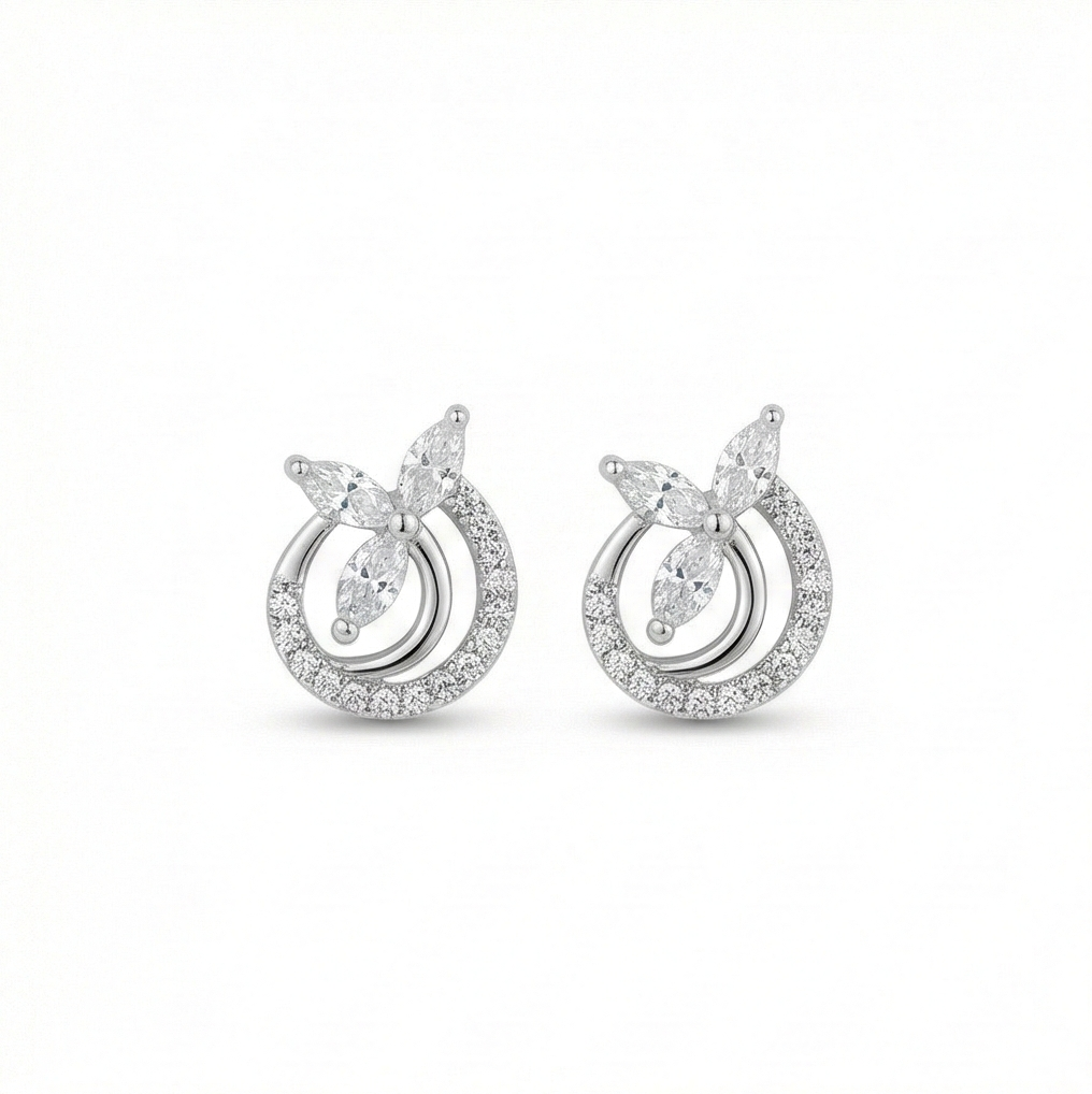 925 Sterling Silver Floral Halo Circle Stud Earrings Jewellery for Women
