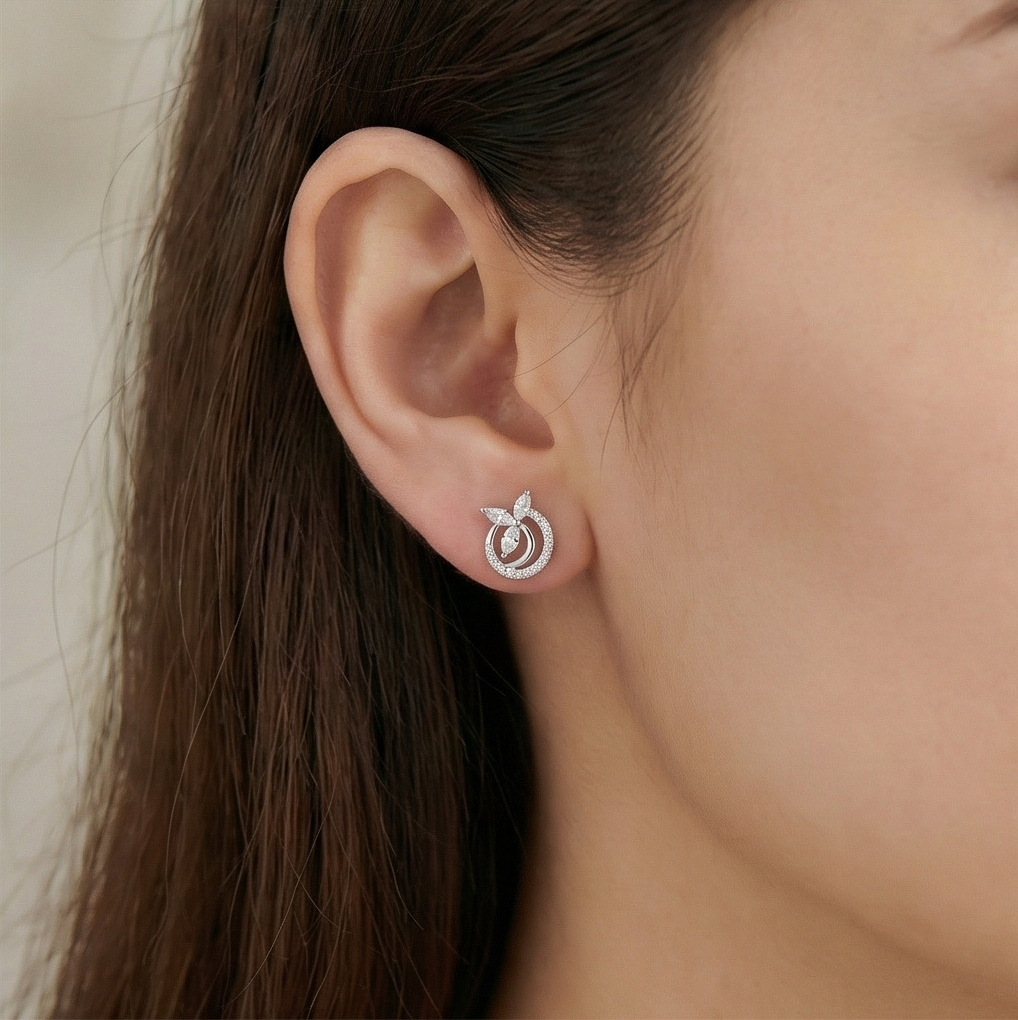 925 Sterling Silver Floral Halo Circle Stud Earrings Jewellery for Women
