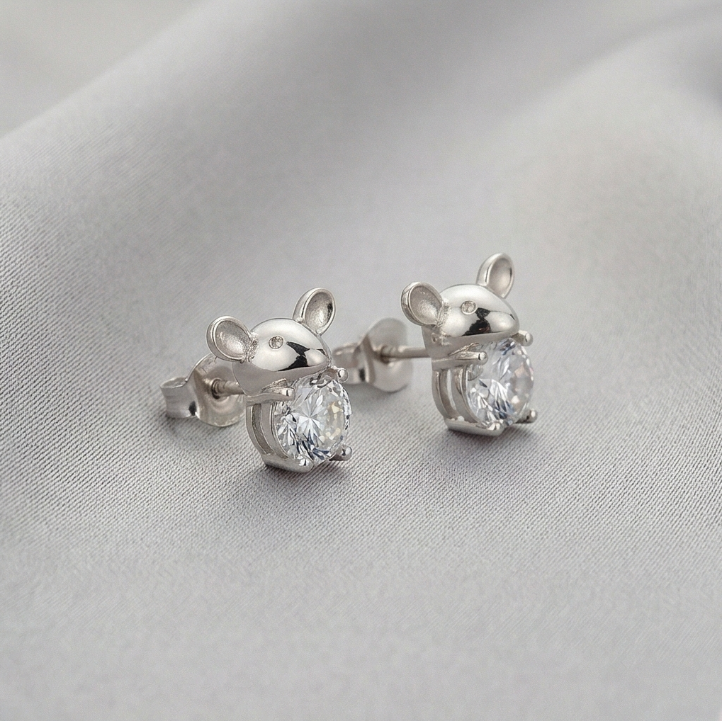 925 Sterling Silver Cute Mouse Stud Earrings Jewellery for Women & Kids