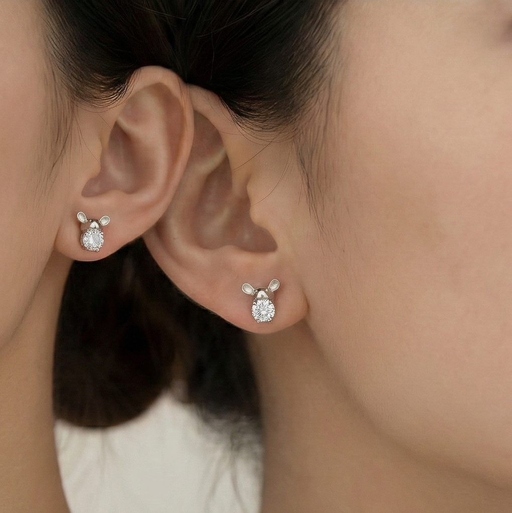 925 Sterling Silver Cute Mouse Stud Earrings Jewellery for Women & Kids