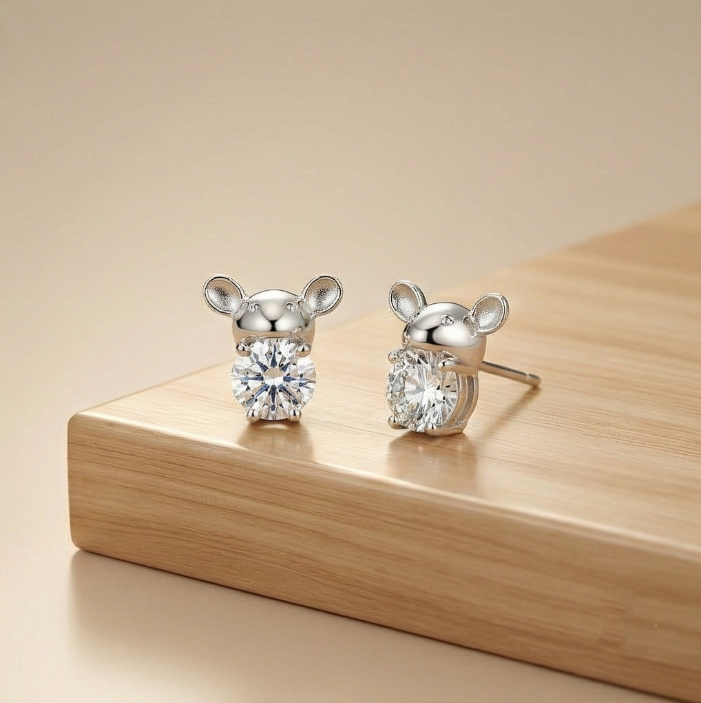 925 Sterling Silver Cute Mouse Stud Earrings Jewellery for Women & Kids