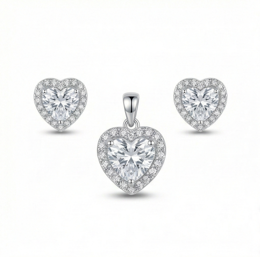 925 Sterling Silver Heart Halo Pendant Set Rhodium Plated Jewellery
