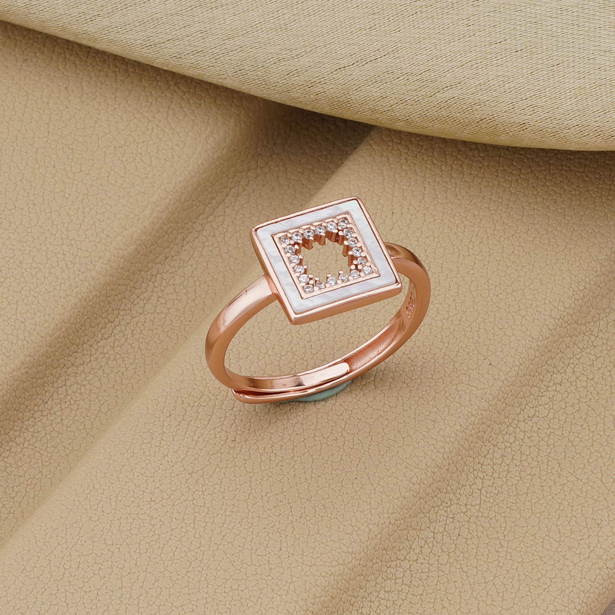 925 Sterling Silver Square Halo Design Rose Gold Plated Ring Jewellery for Women