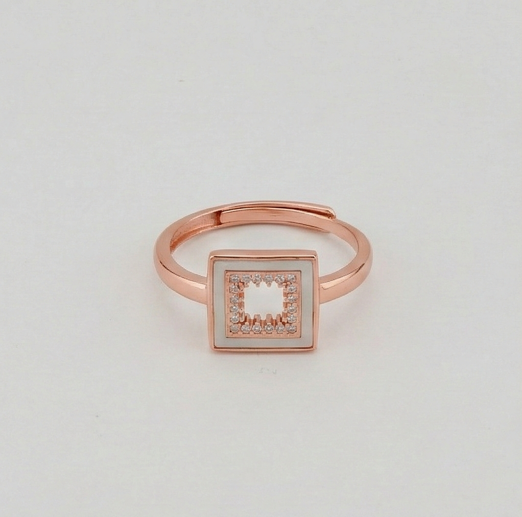 925 Sterling Silver Square Halo Design Rose Gold Plated Ring Jewellery for Women