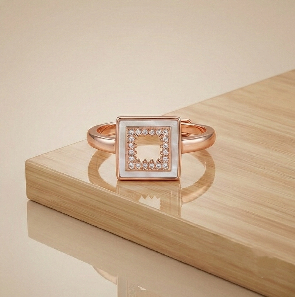 925 Sterling Silver Square Halo Design Rose Gold Plated Ring Jewellery for Women