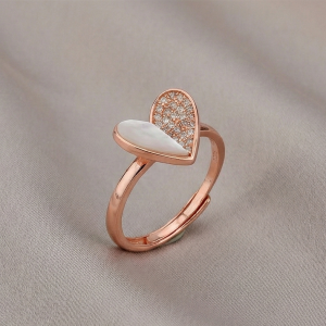 925 Sterling Silver White Enamel Heart Ring Jewellery for Women with Rose Gold Finish