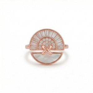925 Sterling Silver Sunburst Fan Design Ring Jewellery for Women - Rose Gold Finish