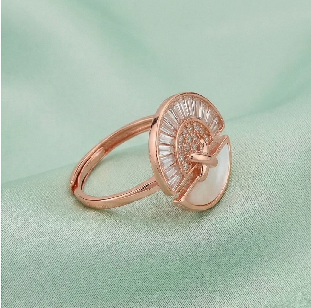 925 Sterling Silver Sunburst Fan Design Ring Jewellery for Women - Rose Gold Finish