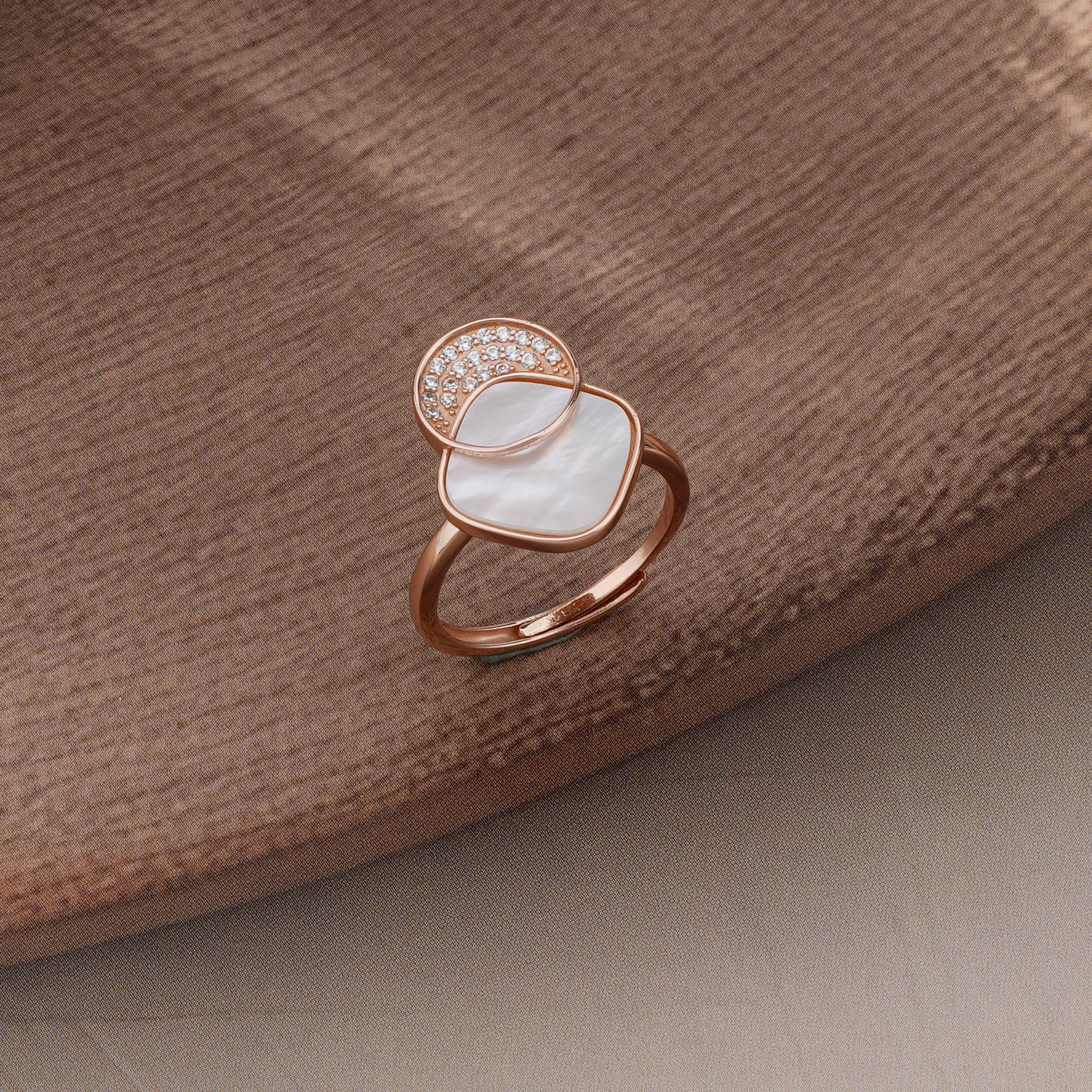925 Sterling Silver Geometric Mother of Pearl Ring Jewellery for Women - Rose Gold Plated
