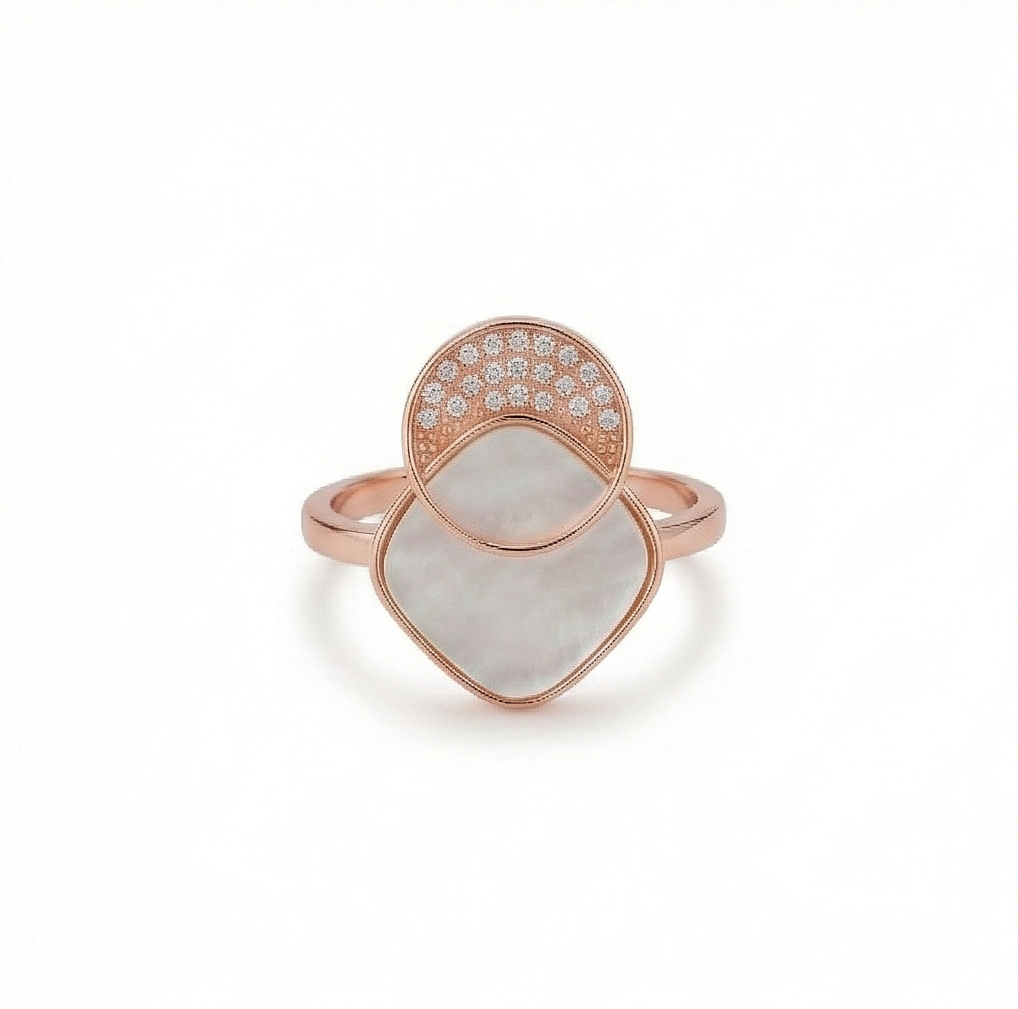 925 Sterling Silver Geometric Mother of Pearl Ring Jewellery for Women - Rose Gold Plated