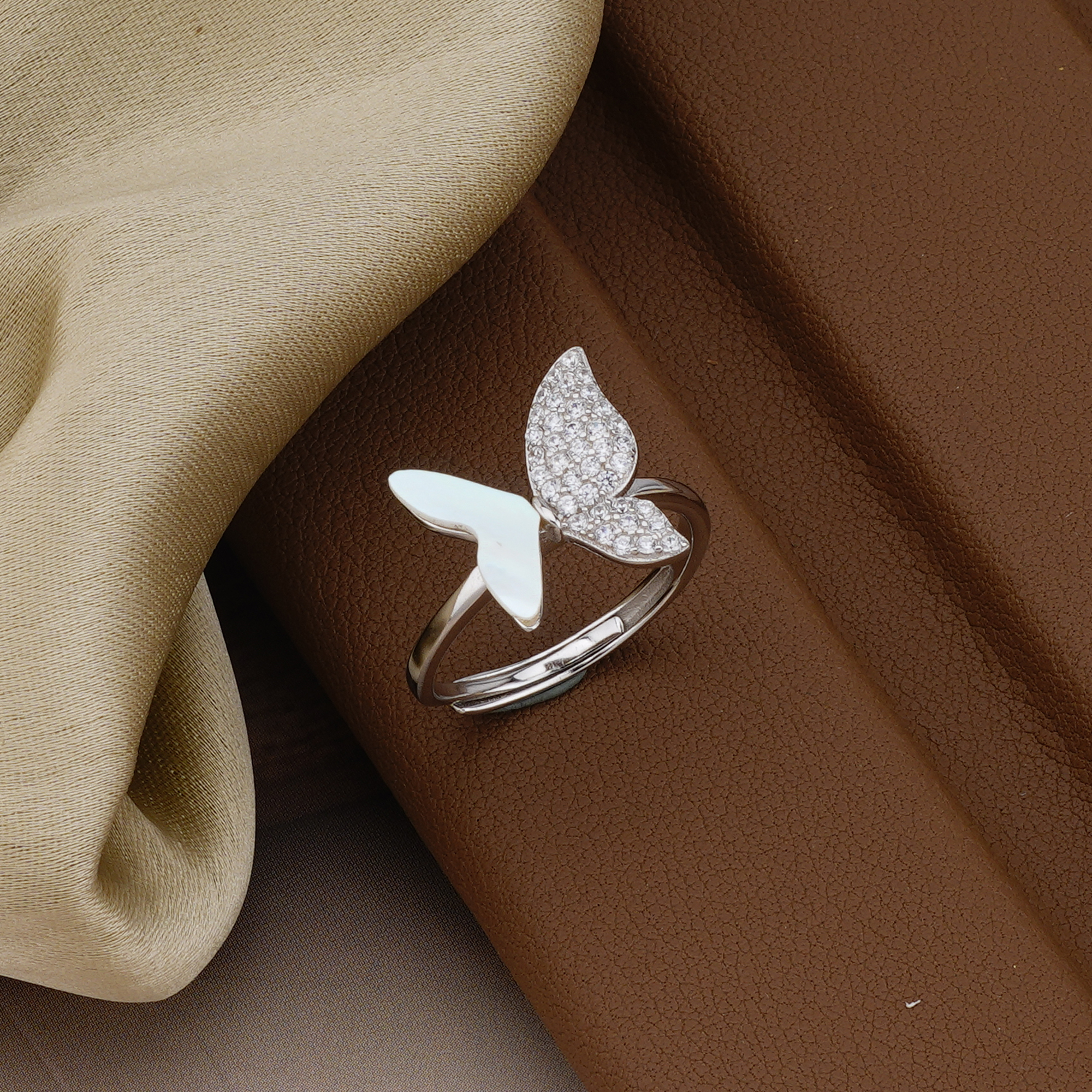 925 Sterling Silver Asymmetrical Butterfly Ring Jewellery for Women & Girls - High Polish Rhodium Finish