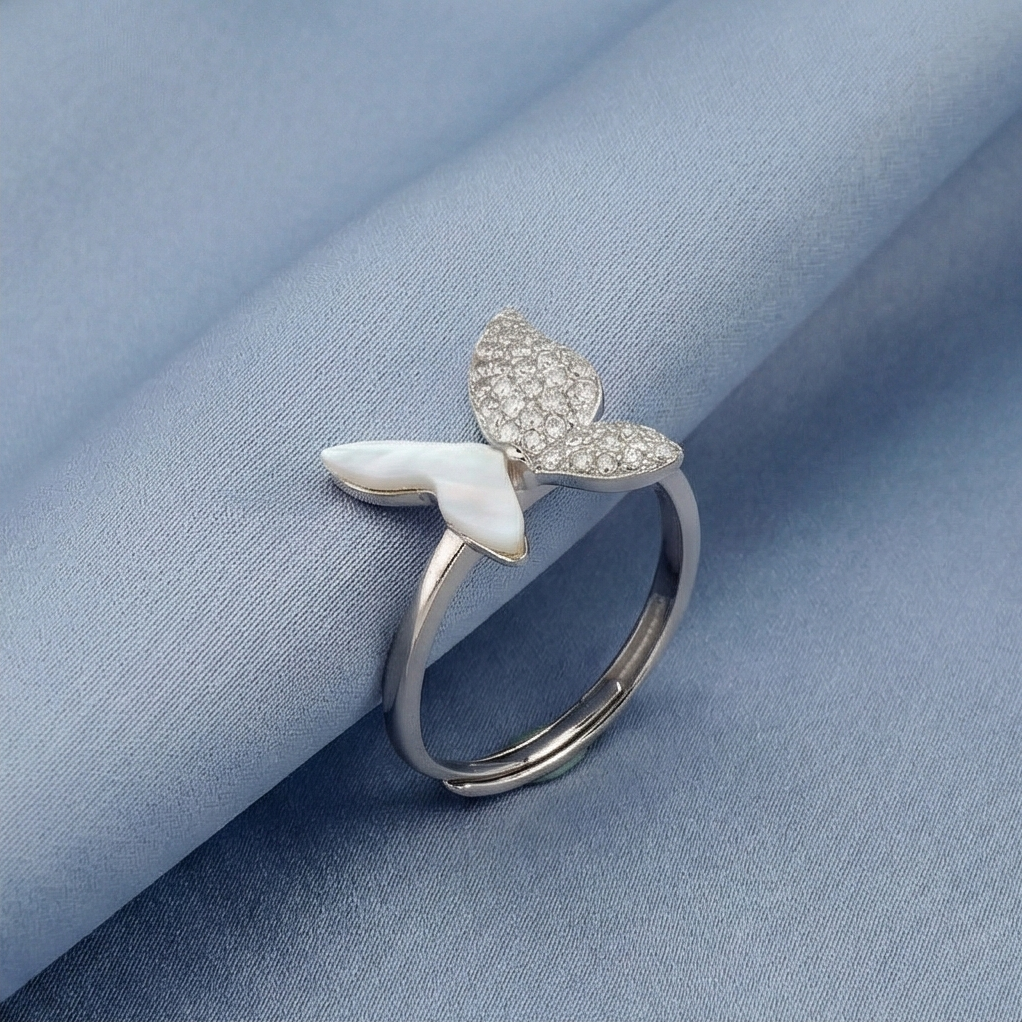 925 Sterling Silver Asymmetrical Butterfly Ring Jewellery for Women & Girls - High Polish Rhodium Finish