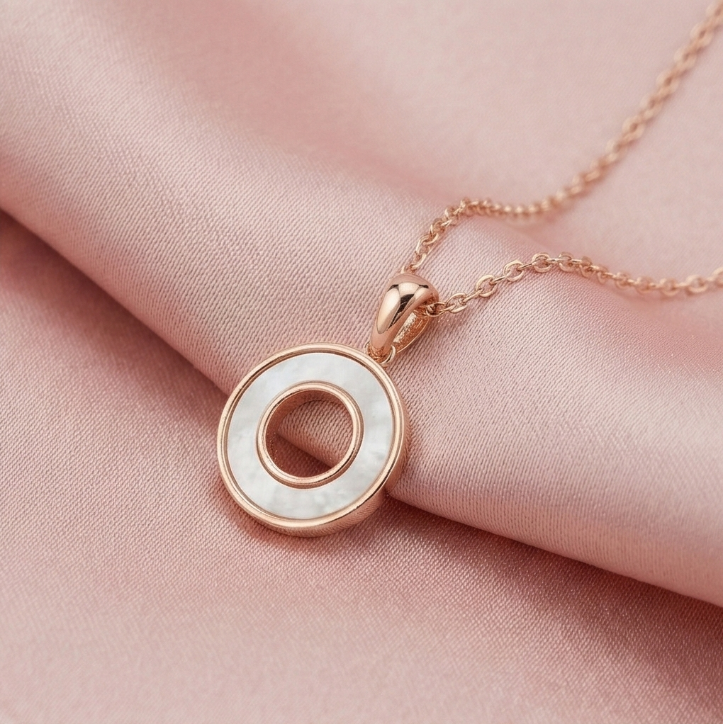 925 Sterling Silver Rose Gold Plated MOP Circle Pendant Necklace Jewellery for Women