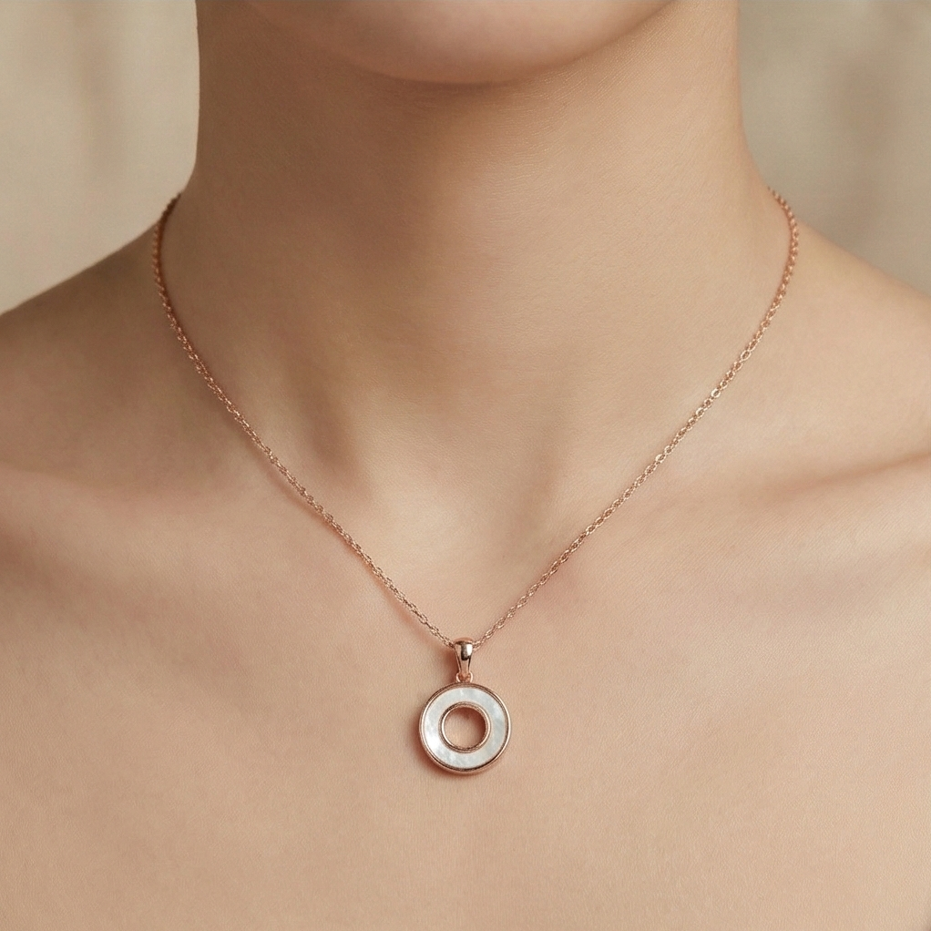 925 Sterling Silver Rose Gold Plated MOP Circle Pendant Necklace Jewellery for Women