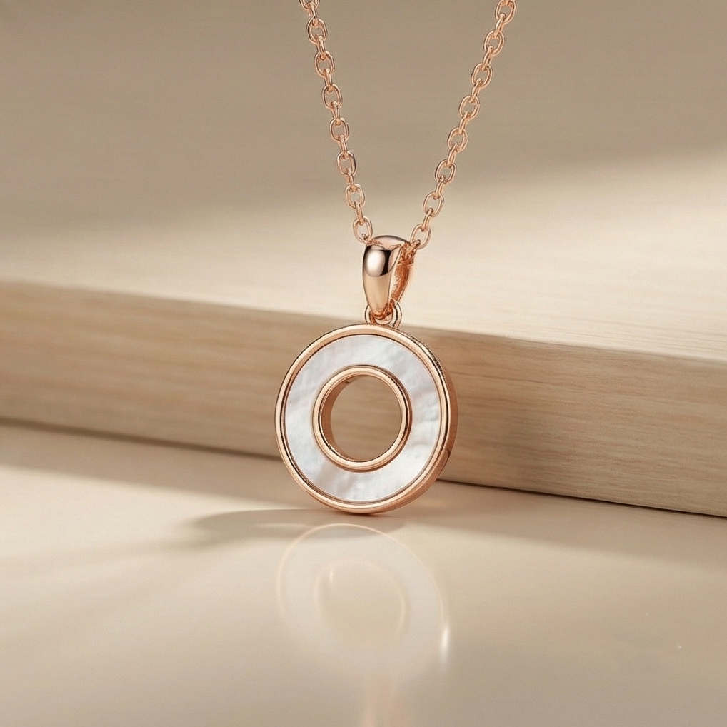 925 Sterling Silver Rose Gold Plated MOP Circle Pendant Necklace Jewellery for Women