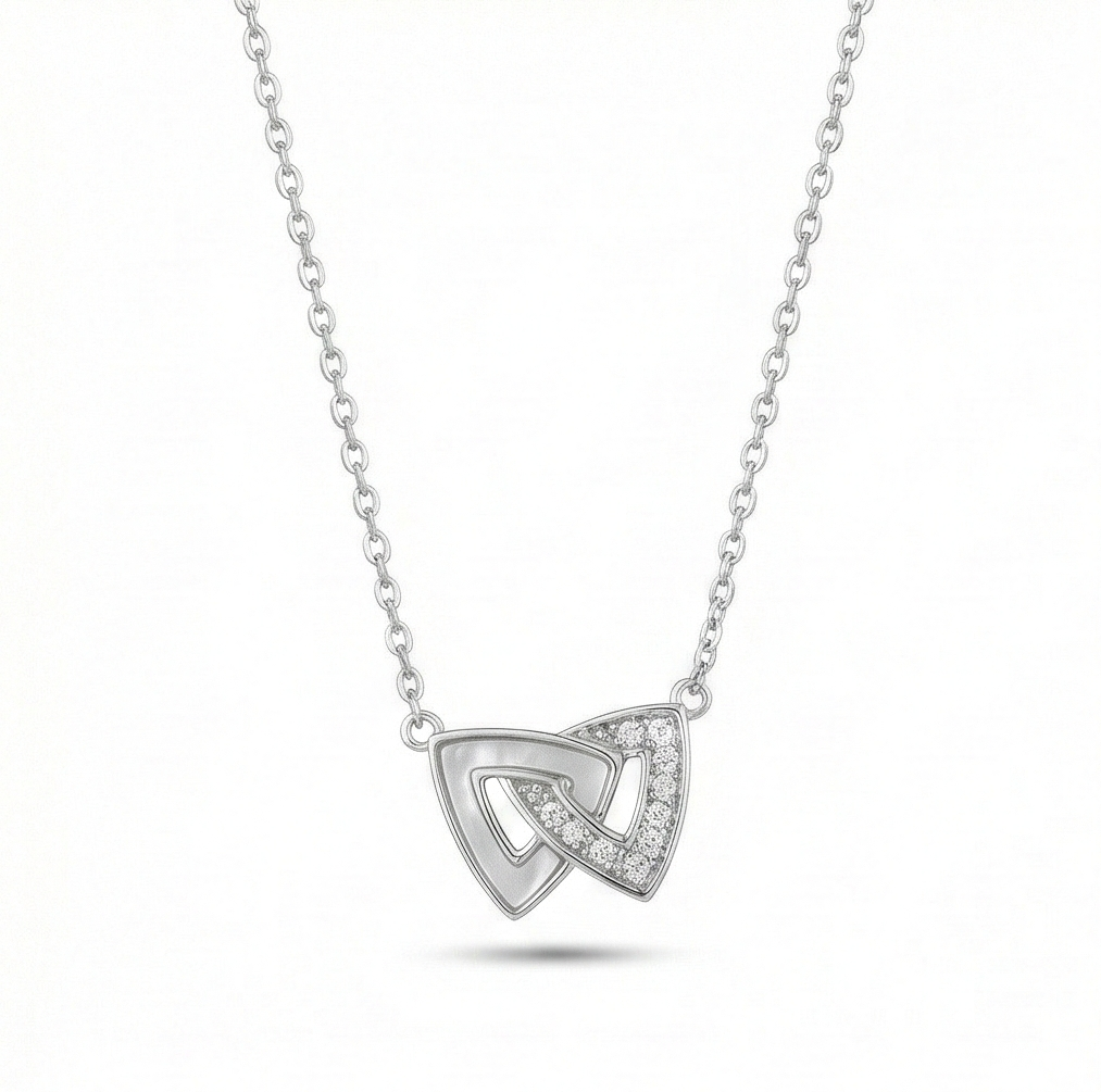 925 Sterling Silver Interlocking Triangle Geometric Necklace Jewellery for Women