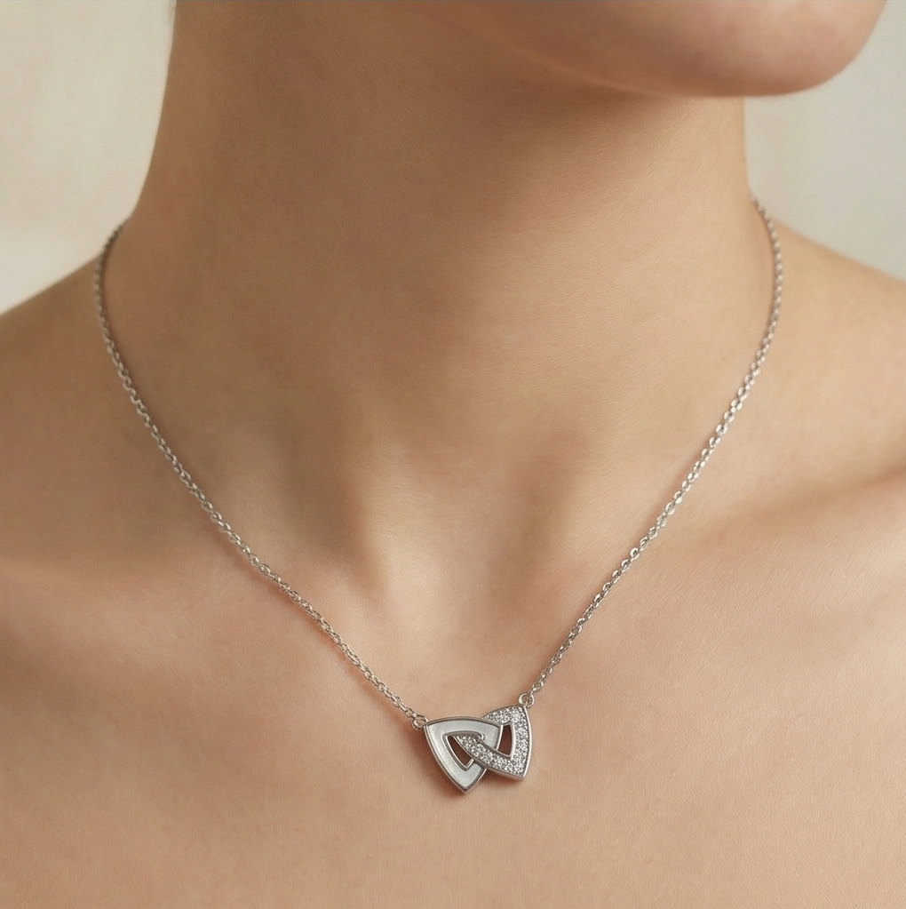 925 Sterling Silver Interlocking Triangle Geometric Necklace Jewellery for Women