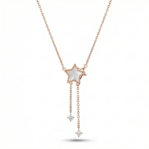 925 Sterling Silver Rose Gold Plated Star Drop Lariat Necklace Jewellery for Women