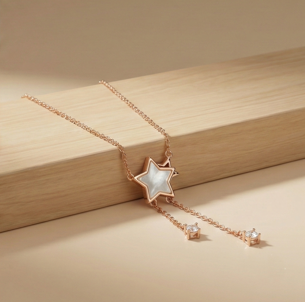 925 Sterling Silver Rose Gold Plated Star Drop Lariat Necklace Jewellery for Women
