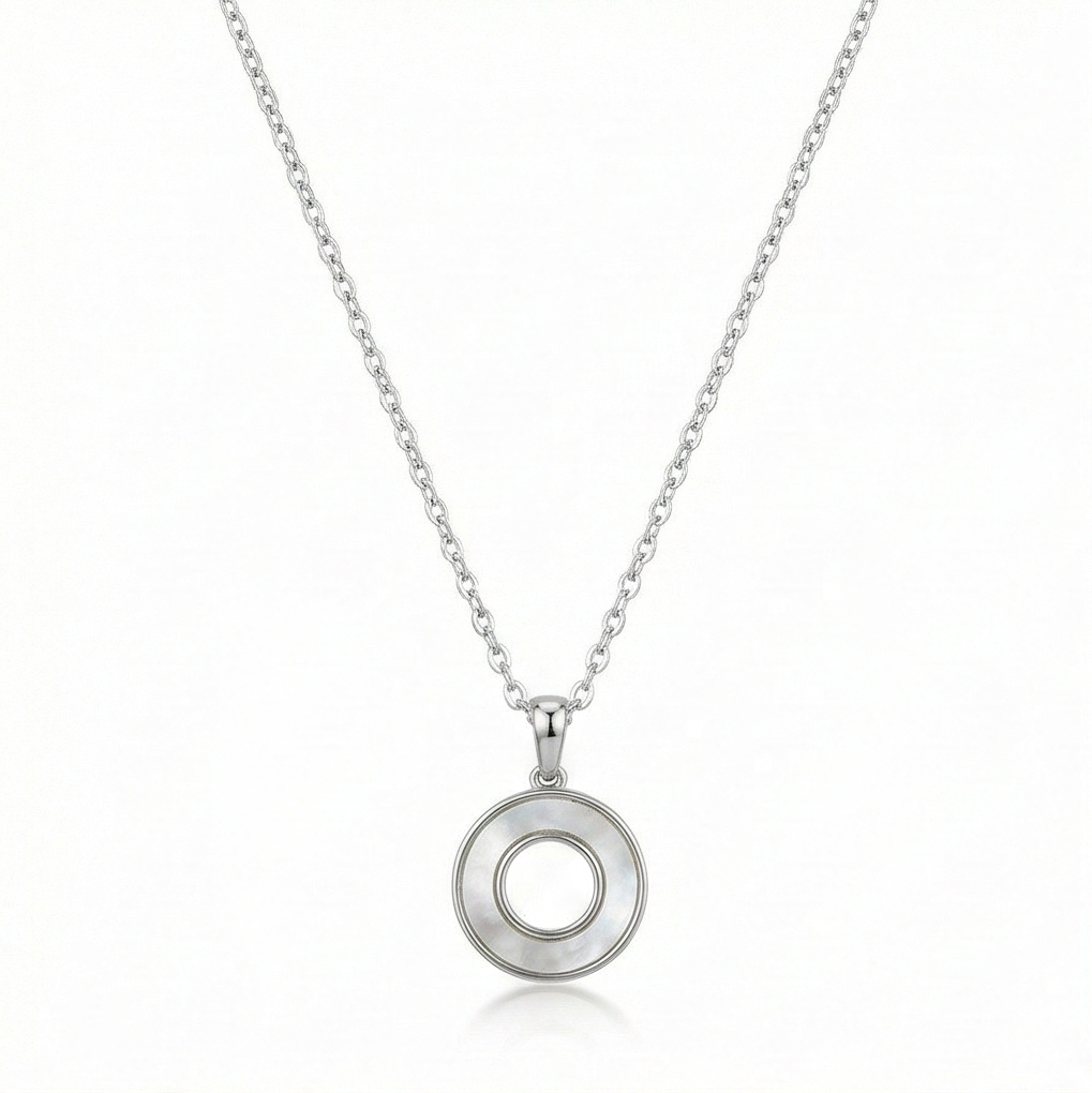 925 Sterling Silver Minimalist MOP Circle Pendant Necklace Jewellery for Women