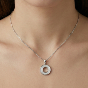 925 Sterling Silver Minimalist MOP Circle Pendant Necklace Jewellery for Women