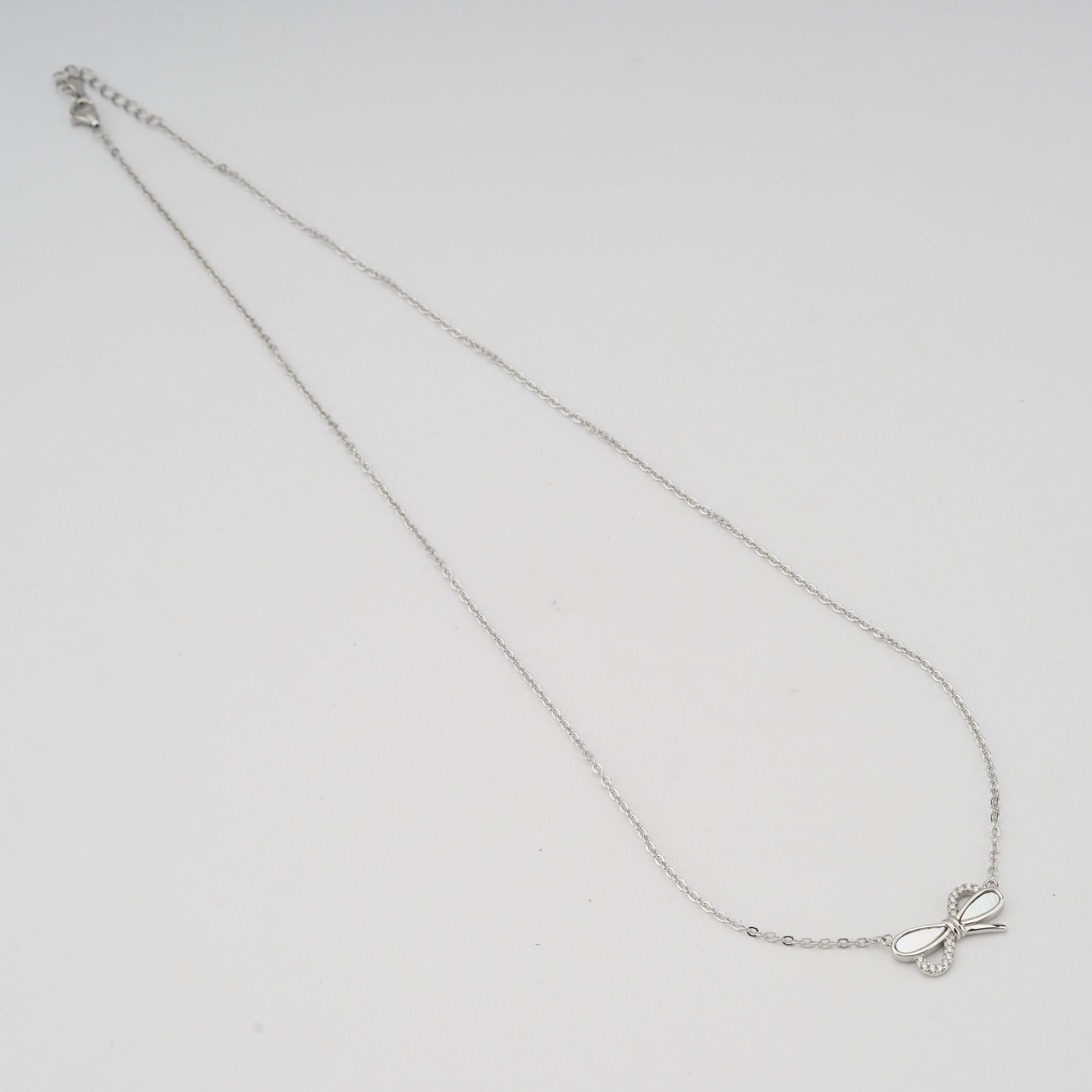 925 Sterling Silver Bow Ribbon Knot with MOP Inlay Necklace Jewellery for Women & Girls