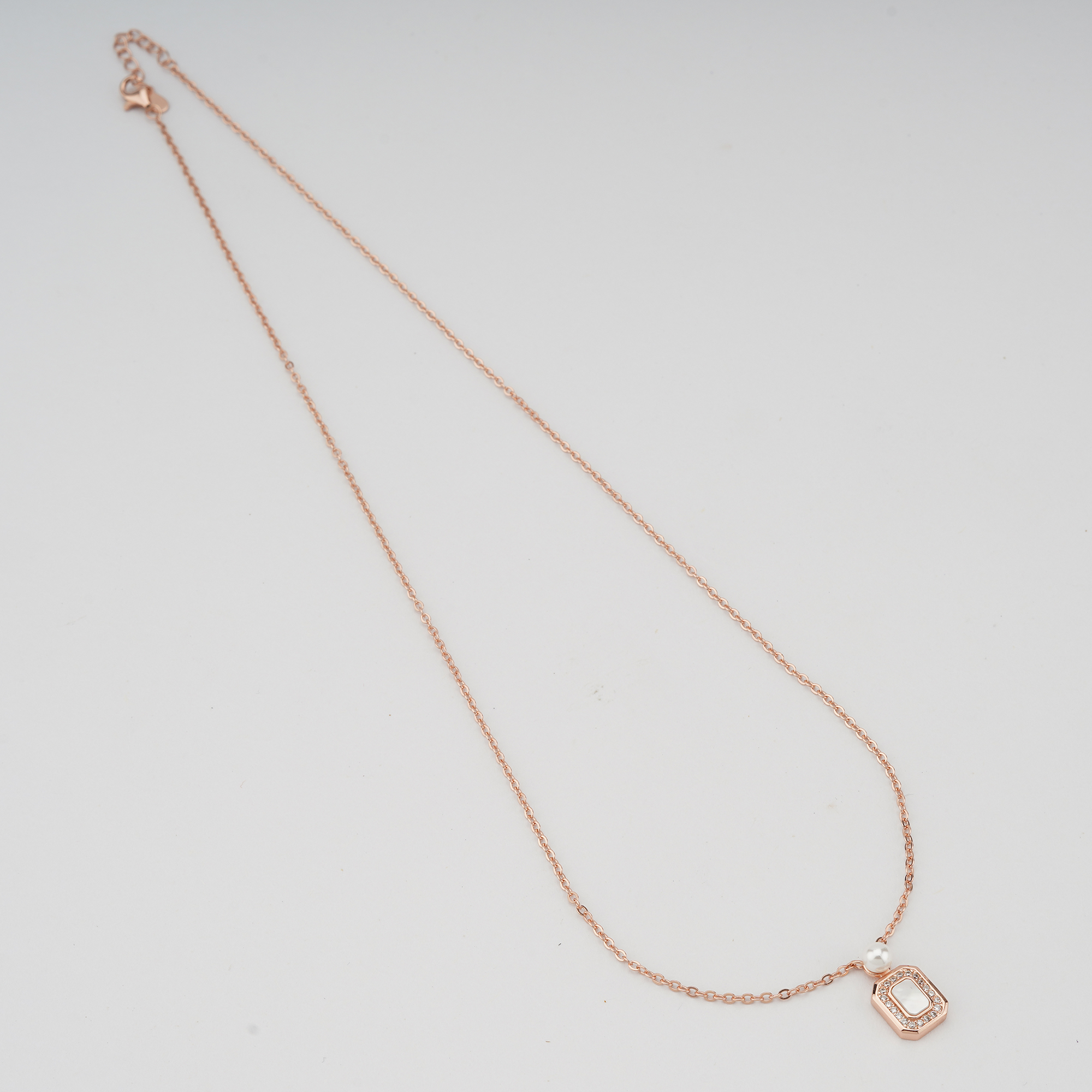925 Sterling Silver Rose Gold Plated MOP Rectangular Pearl Accent Necklace Jewellery for Women