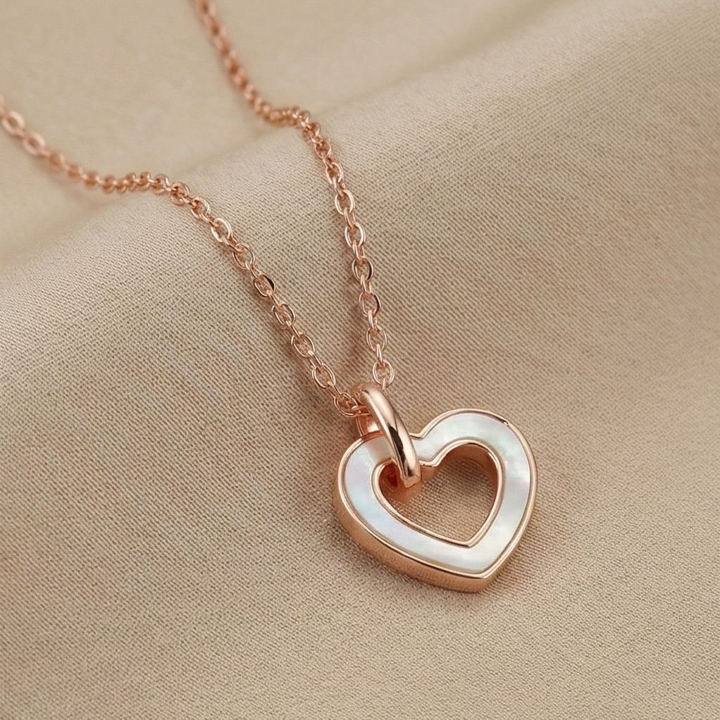 925 Sterling Silver Rose Gold Plated MOP Heart Pendant Necklace for Women, White Inlay Romantic Jewellery