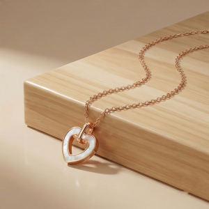 925 Sterling Silver Rose Gold Plated MOP Heart Pendant Necklace for Women, White Inlay Romantic Jewellery