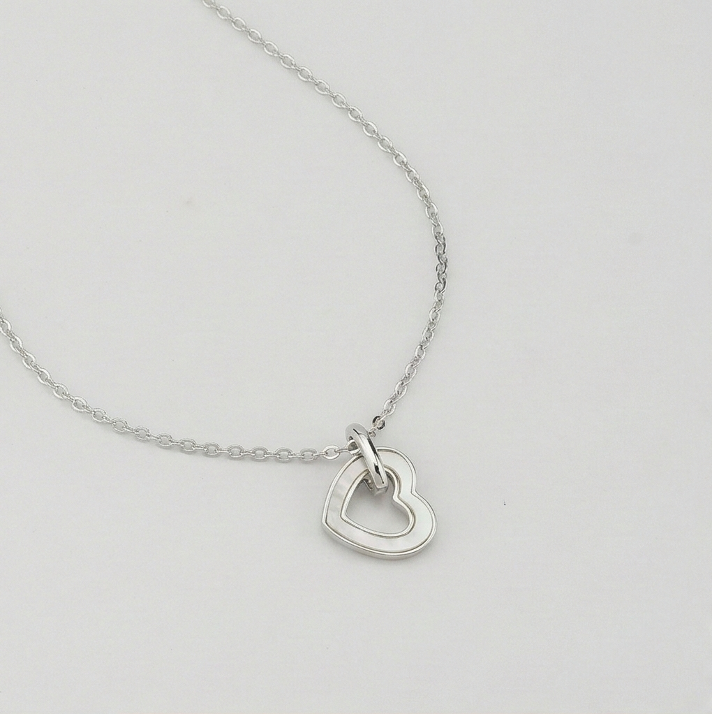 925 Sterling Silver MOP Open Heart Pendant Necklace Jewellery for Women