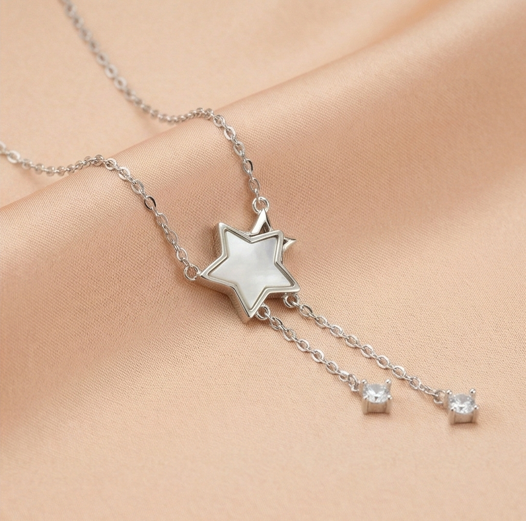 925 Sterling Silver Star Drop Lariat Necklace Jewellery for Women & Girls
