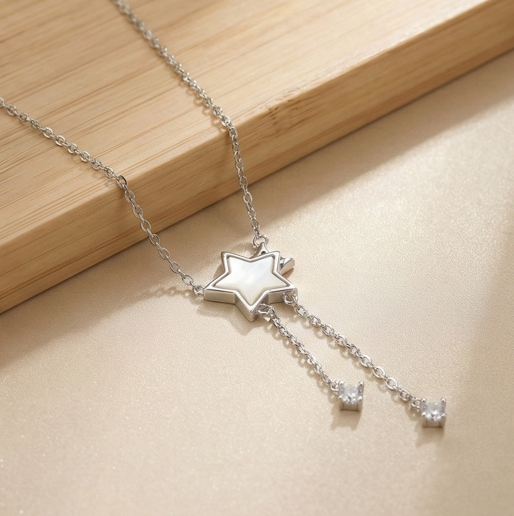 925 Sterling Silver Star Drop Lariat Necklace Jewellery for Women & Girls