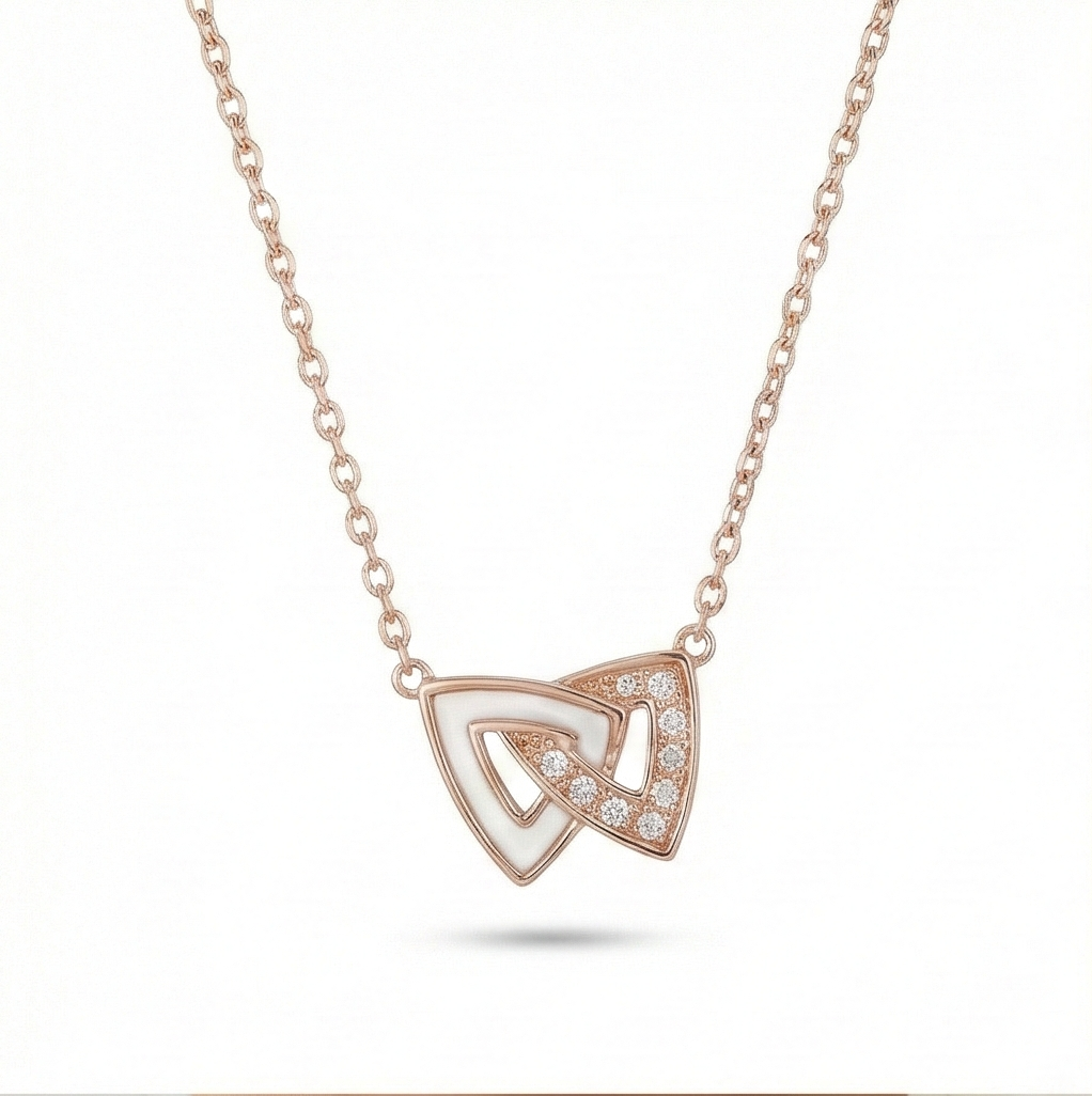 925 Sterling Silver Rose Gold Plated Interlocking Triangle Necklace Jewellery for Women